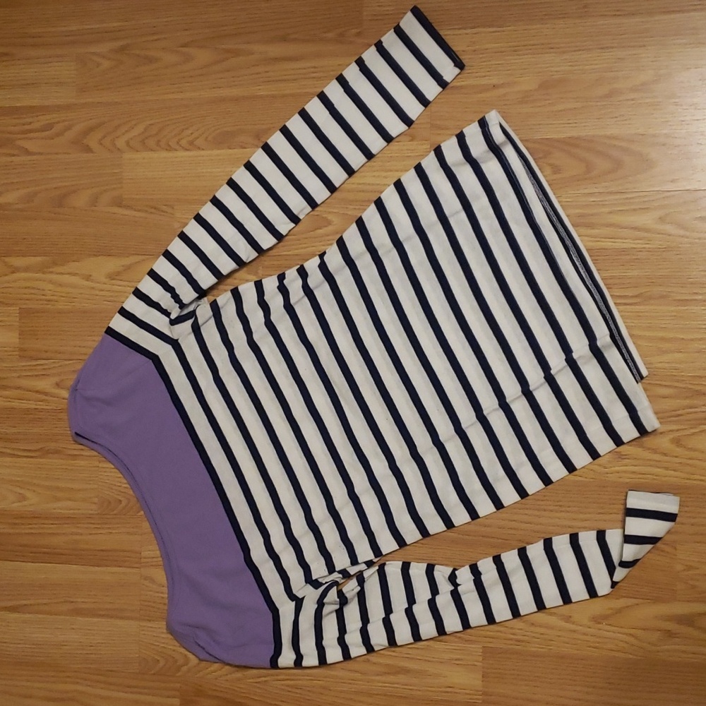 Old Navy Long Sleeve purple with white and navy stripe shirt